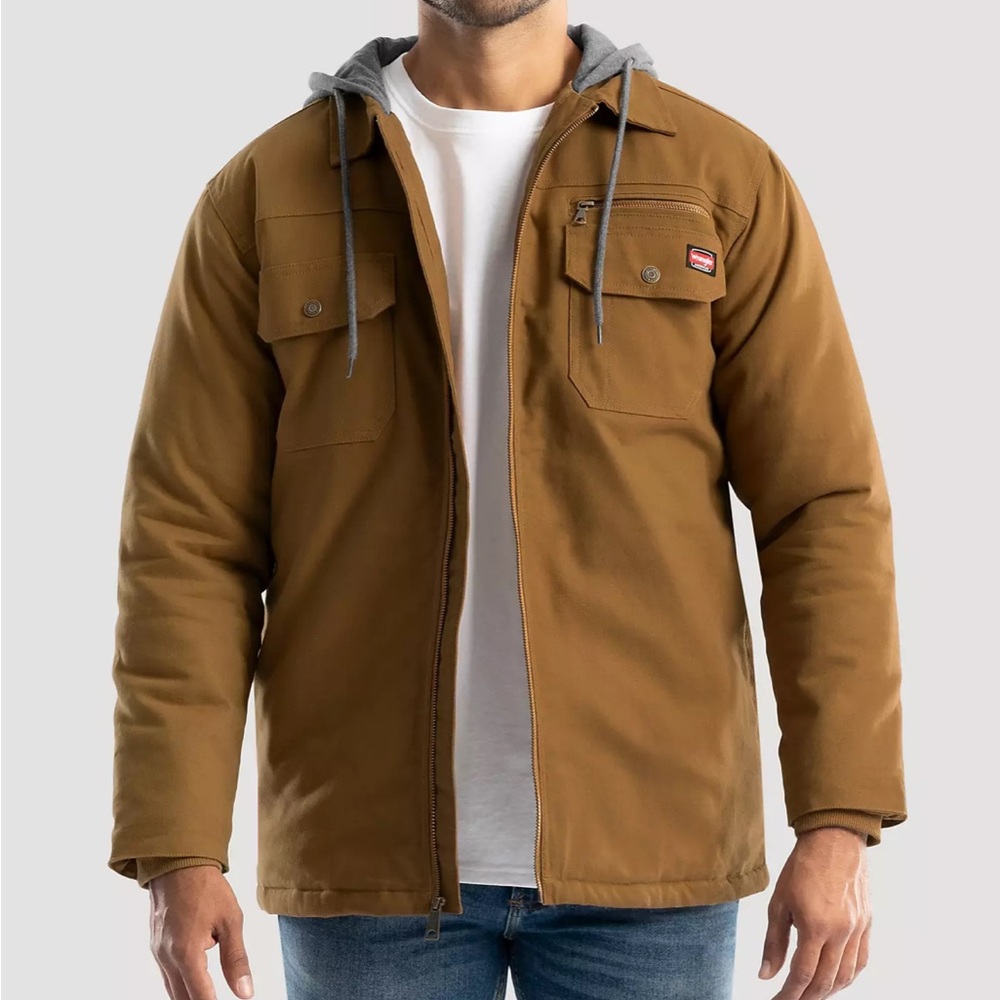 WRANGLER MEN'S HOODED WORKWEAR QUILTED LINED SHIRT JACKET SIZE XL NEW WITH TAGS